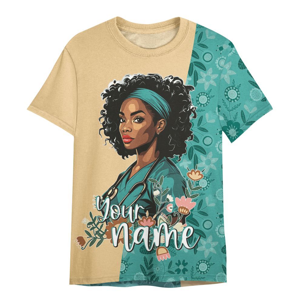 Amare Box Black Nurse Shirt, Black Nurse Squad Floral, Custom Name Shirt, Nurse Clipart, Gift For Black Nurse All Over Print Unisex Shirt