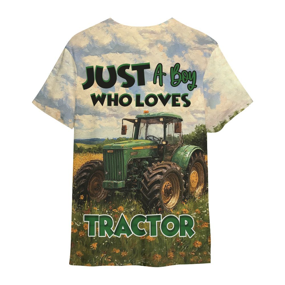 Amare Box Farm Tractor Shirt, Just A Boy Who Love Tractor, Custom Name Shirt, Tractor Clipart, Love Tractor, Vintage Tractor, Boy Tractor, Gift For Loves Farmer All Over Print Unisex Shirt