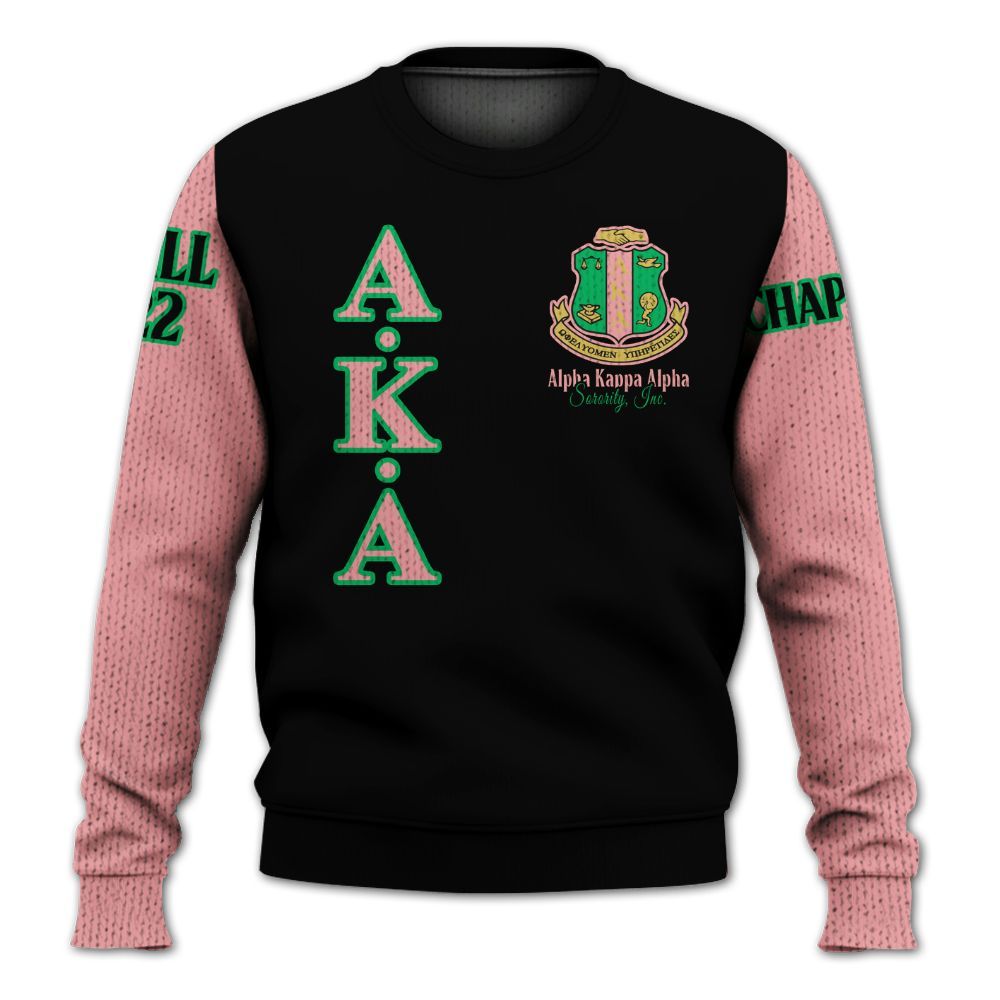 Ireishprint A.K.A Custom Chapter Shirt, Personalized Black Mix Salmon Pink Shirt A.K.A Sorority Knitted Sweater