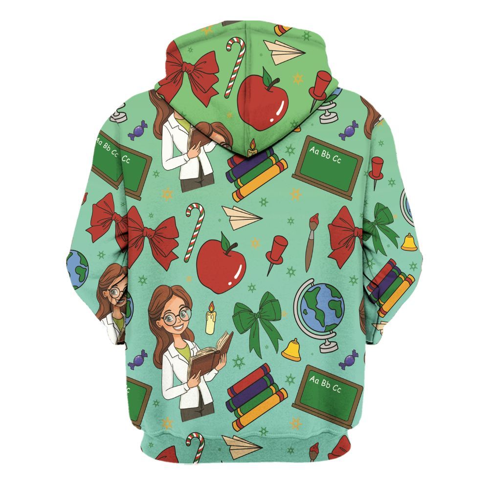 Amare Box Teacher, Apple, Book, Blackboard, Globe Christmas Shirt, Teacher Xmas, Teach Stuff, Gift For Teacher Unisex Hoodie