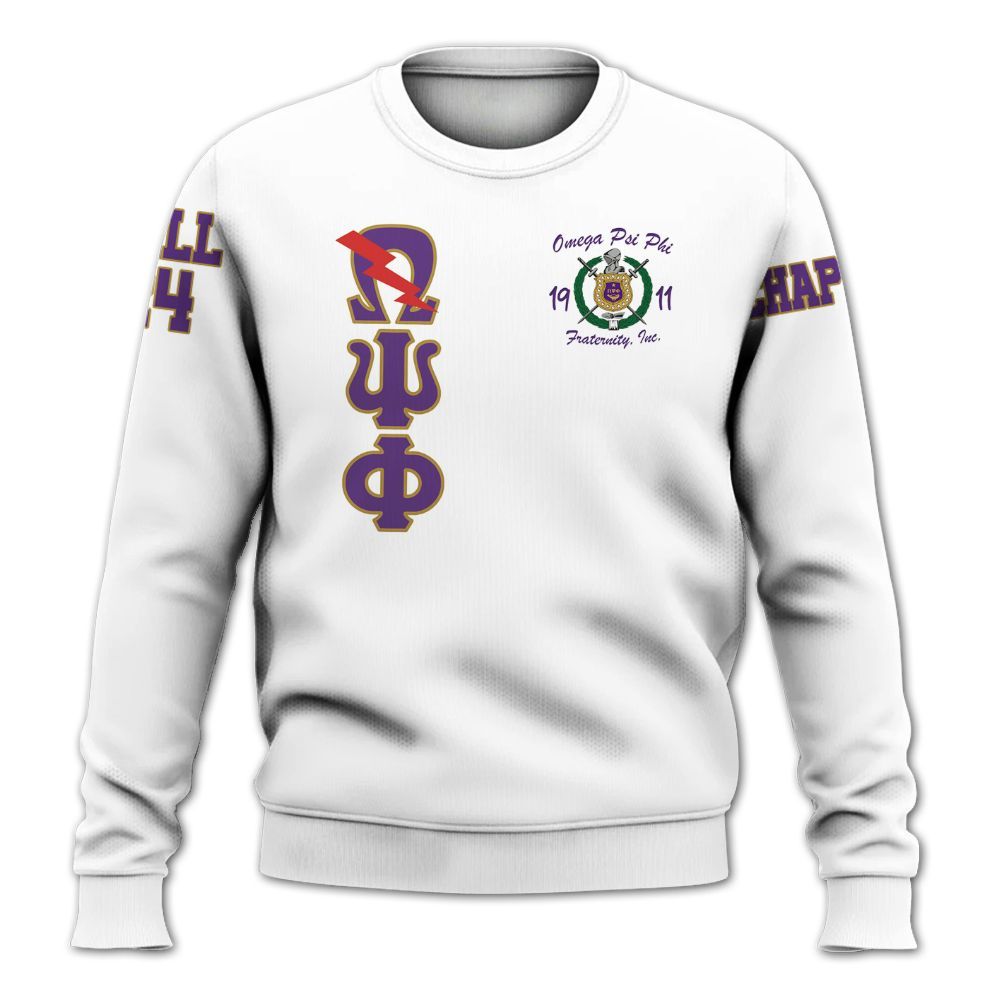 Ireishprint ΩΨΦ Custom Chapter Shirt, Personalized White Sleeves Shirt Omega 1911 ΩΨΦ Fraternity Sweatshirt