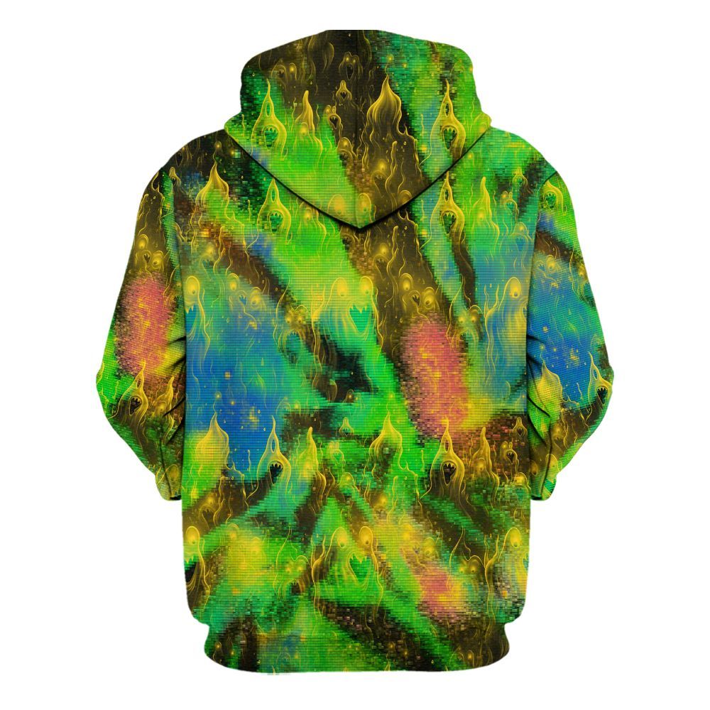 Amare Box Horror Boo Green Ghost Sublimated Tie Dye Shirt, Halloween Spooky Graphic Unisex Hoodie