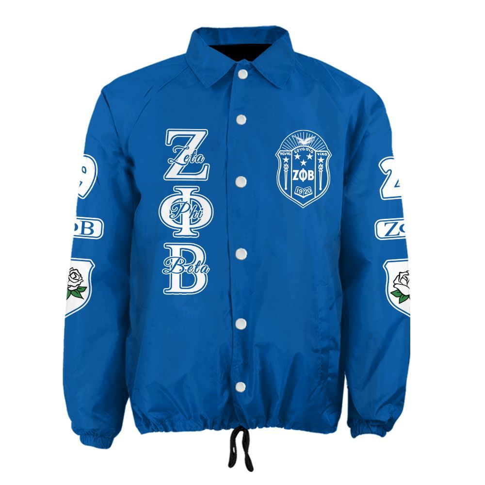 Ireishprint Zeta Phi Beta Crossing Jacket, Hand Sign White Rose Royal Blue Jacket Zeta Phi Beta Sorority Crossing Jacket