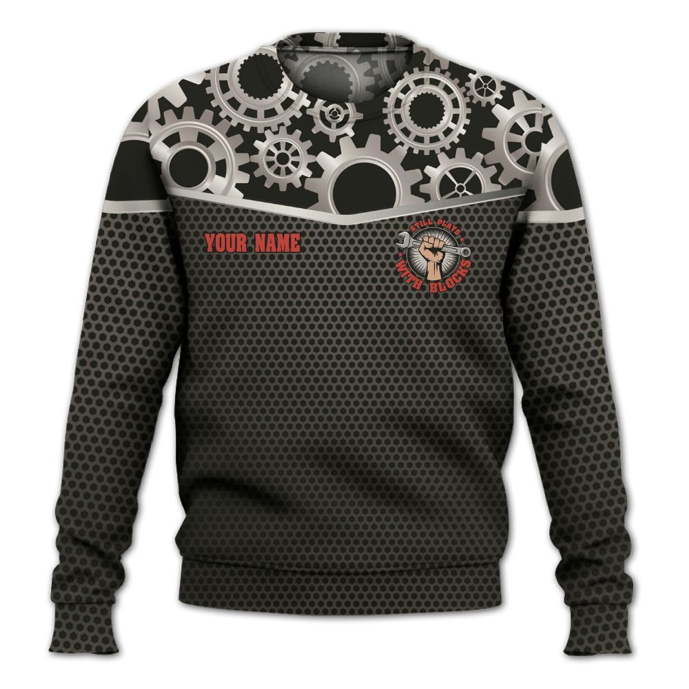 Amare Box Mechanic Shirt, Still Plays With Blocks, Custom Name Shirt, Mechanic Lover, Mechanic Clipart, Gift For Mechanician Knitted Sweater