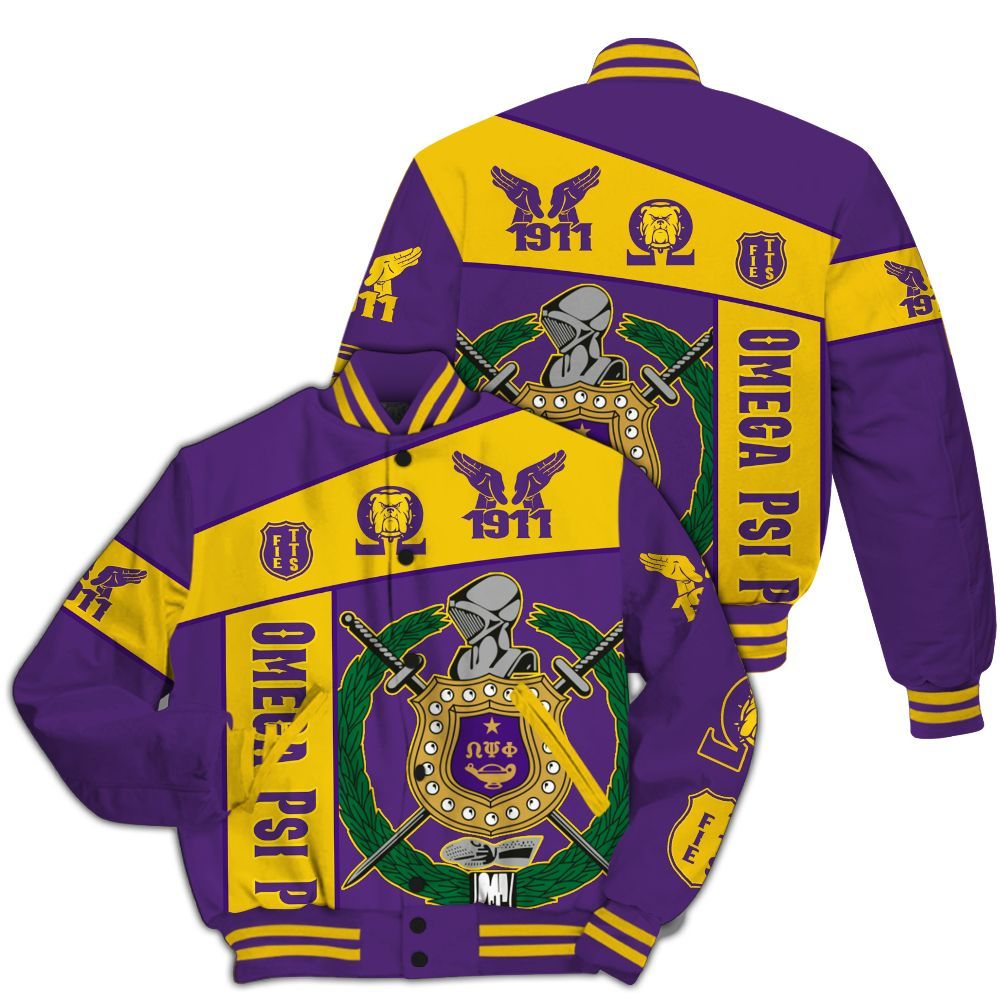 Ireishprint ΩΨΦ Varsity Jacket, FIETTS Hand Sign Royal Purple Varsity Jacket Omega ΩΨΦ Fraternity Jacket
