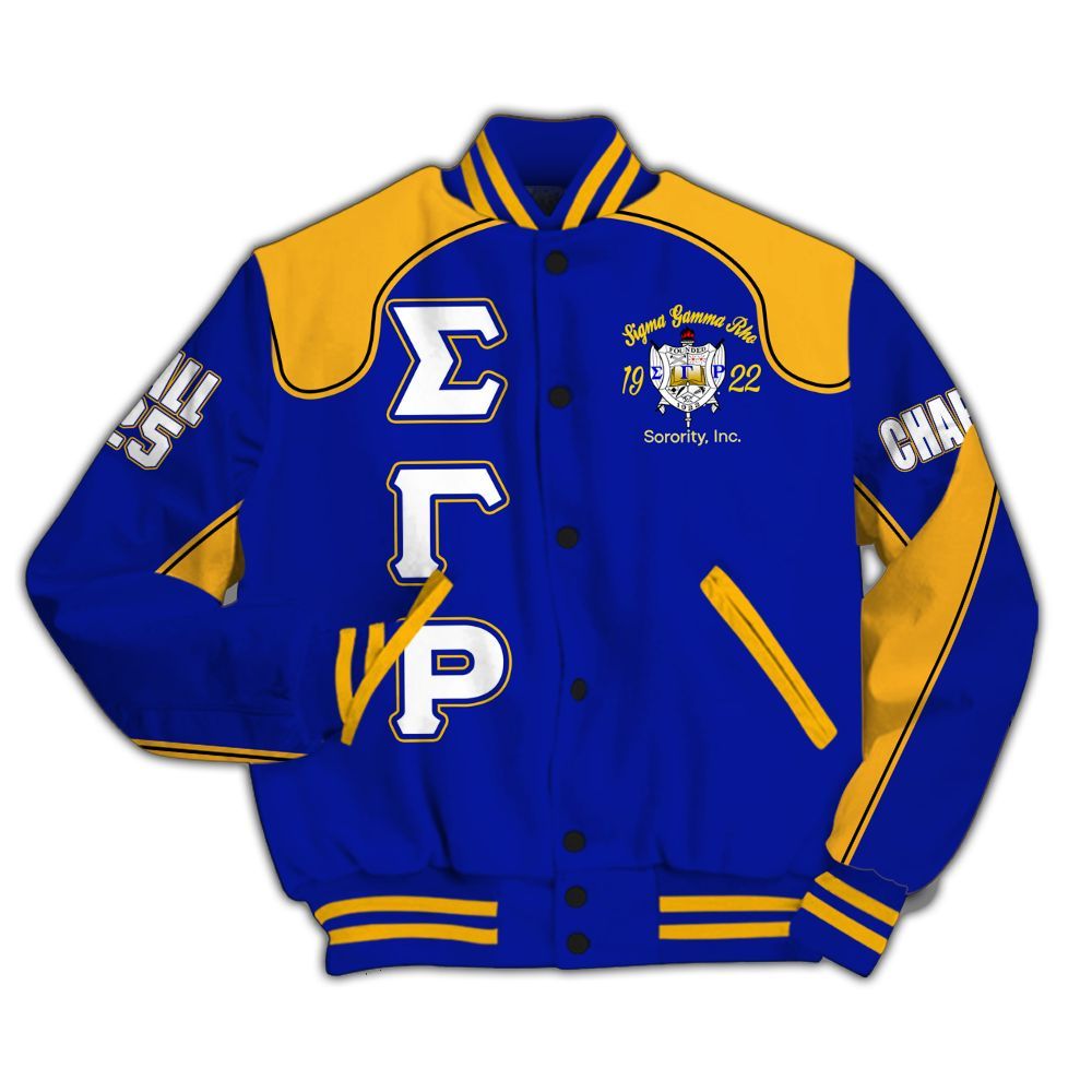 Ireishprint Sigma Gamma Rho Custom Chapter Varsity Jacket, Gold Racing Style 1922 Sorority Jacket