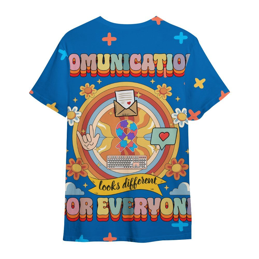 Amare Box Communication Looks Different Autism Awareness Shirt, Mental Heath Special Education All Over Print Unisex Shirt