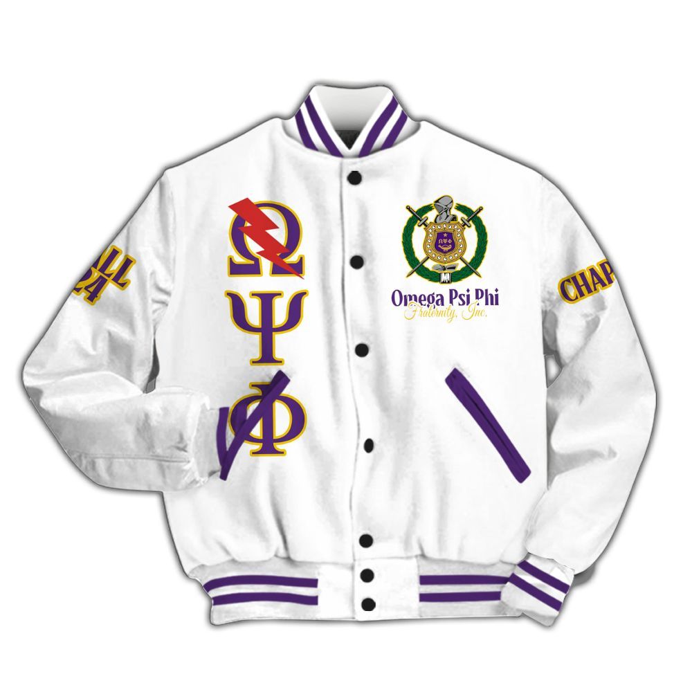 Ireishprint ΩΨΦ Custom Chapter Varsity Jacket, Personalized White Jacket ΩΨΦ 1911 Fraternity Jacket