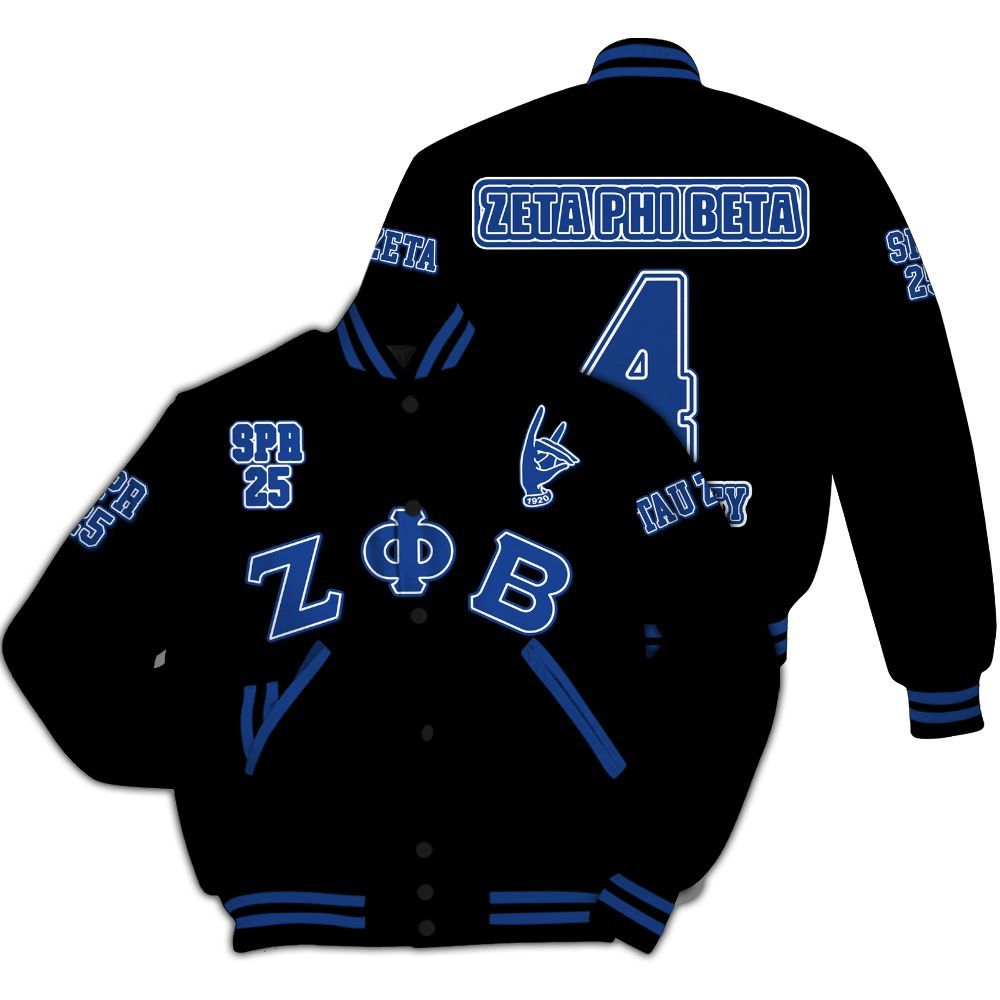 Ireishprint Zeta Phi Beta Custom Chapter Varsity Jacket, Personalized Your Z Phi B HandSign Black Varsity Jacket 1920 Zeta Phi Beta Sorority Jacket