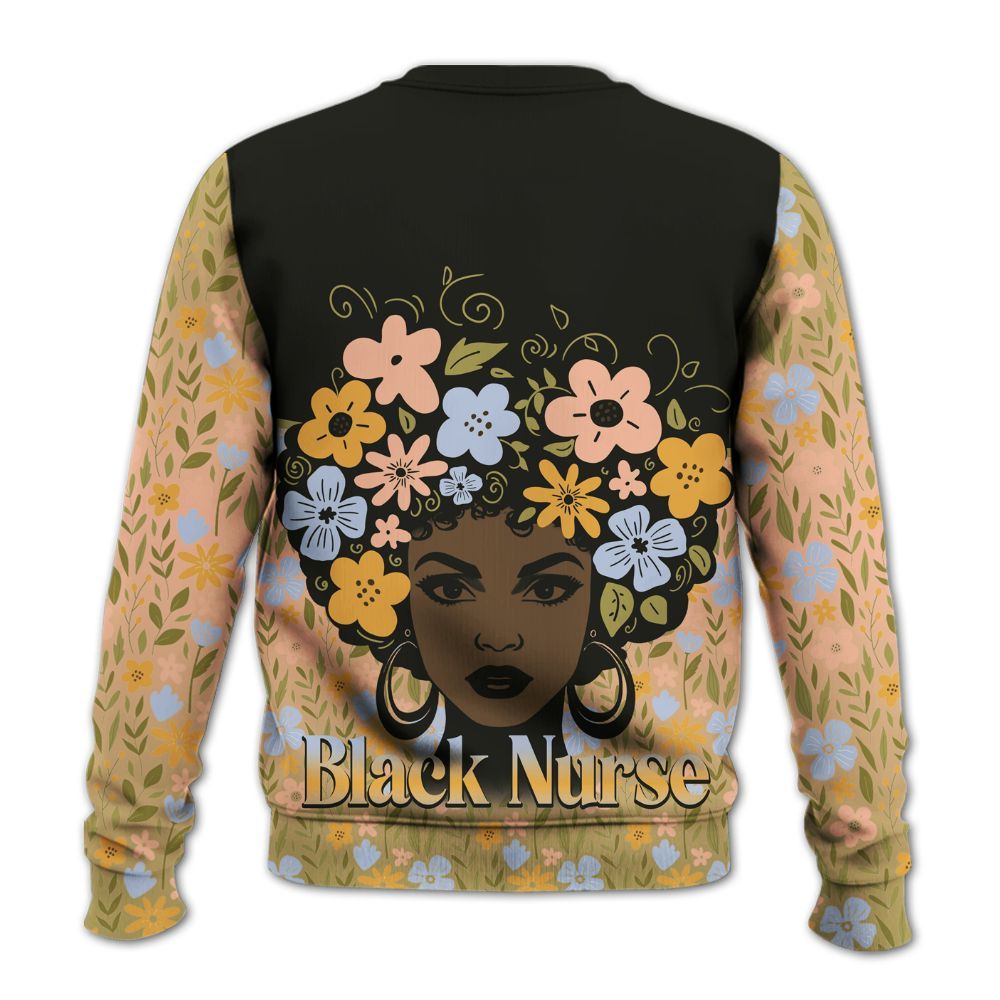 Amare Box Black Nurse Shirt, Black Nurse Floral, Custom Name Shirt, Black Nurse Clipart, Gift For Black Nurse Knitted Sweater