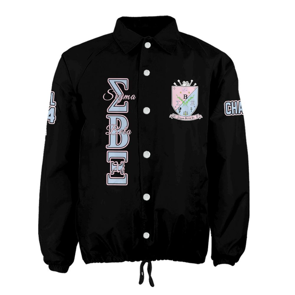 Ireishprint Sigma Beta Xi Custom Line Crossing Jacket, Personalized White Sigma Beta Xi Black Line Jacket Sorority Crossing Jacket