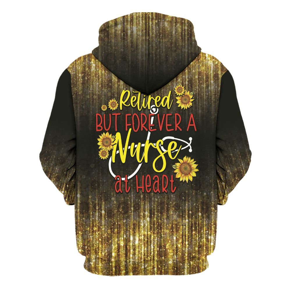 Amare Box Nurse Shirt, Retired But Forever A Nurse At Heart, Custom Name Shirt, Retired Nurse, Black Nurse, Nurse Sunflower, Gift For Nurse Unisex Hoodie