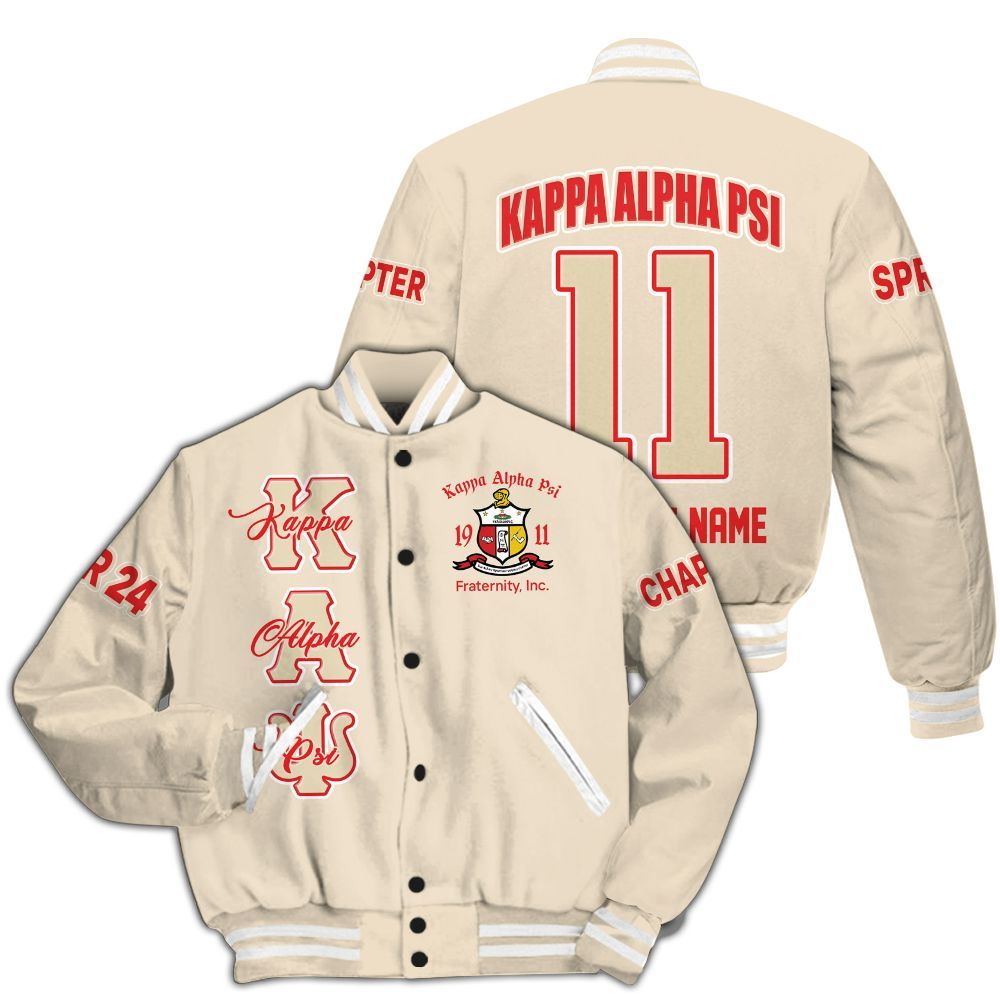 Ireishprint ΚΑΨ Custom Chapter Varsity Jacket, Personalized Krimson Kream ΚΑΨ Jacket Fraternity Jacket