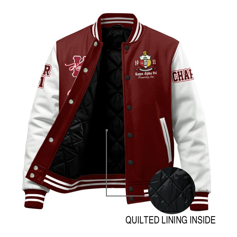 Ireishprint ΚΑΨ Custom Chapter Stitched Jacket, Personalized Krimson White Sleeve Kappa Fraternity Embroidered Jacket