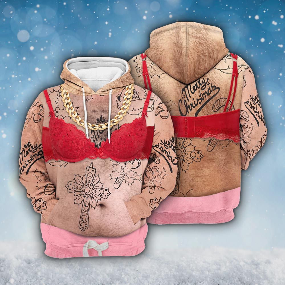 Amare Box Funny Bra Santa Christmas Ugly Sweater, Dad Santa Meme Xmas Gift Hairy Belly