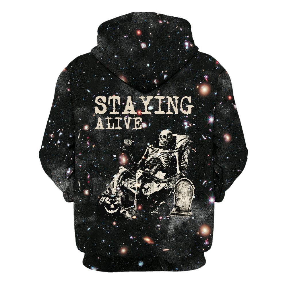 Amare Box Staying Alive Tie Dye Shirt, Funny Horror Skeleton Halloween Gift Unisex Hoodie