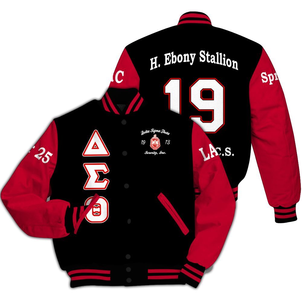 Ireishprint Delta Sigma Theta Custom Chapter Varsity Jacket, Deltas Crimson Sleeves 1913 Sorority Jacket