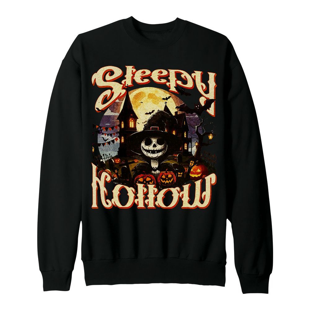 Amare Box Funny Halloween Sleepy Hollow Shirt, Retro Black Skeleton Witch Spooky Halloween Art Unisex Sweatshirt