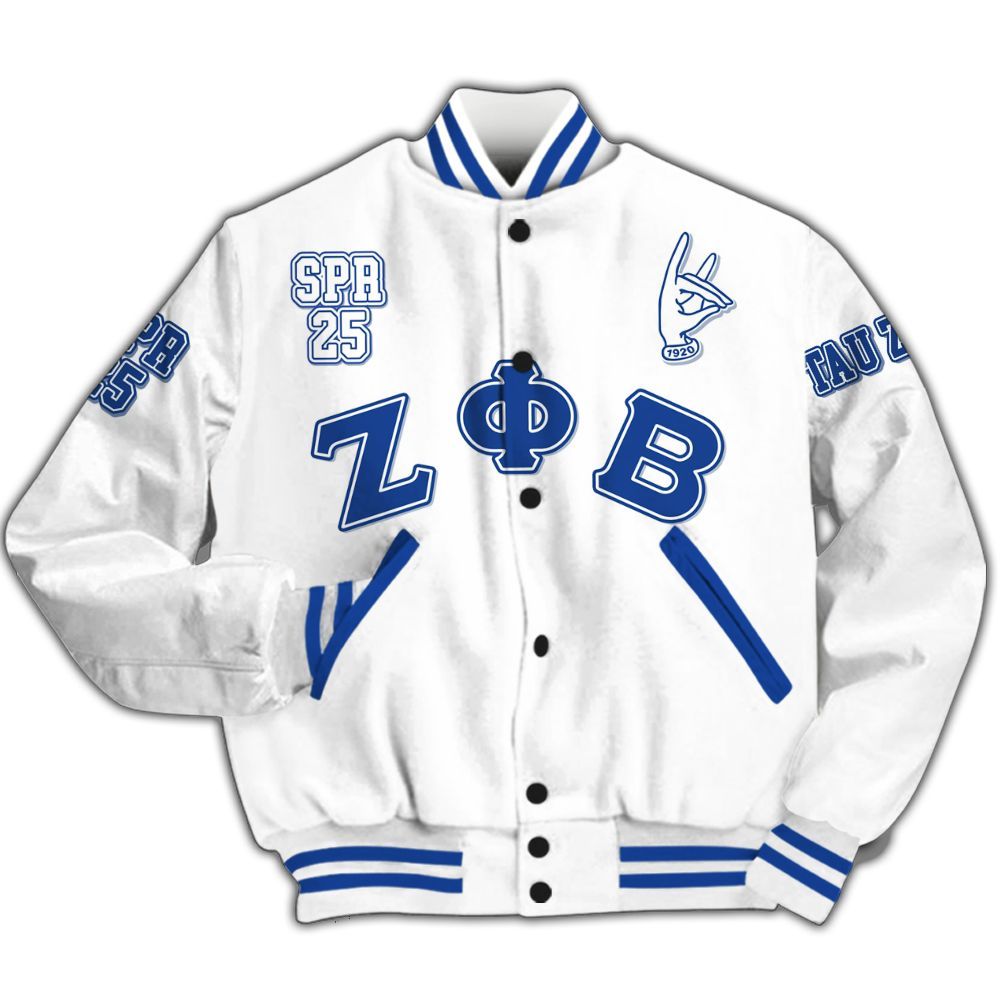 Ireishprint Zeta Phi Beta Custom Chapter Varsity Jacket, Personalized Your Z Phi B HandSign White Varsity Jacket 1920 Zeta Phi Beta Sorority Jacket