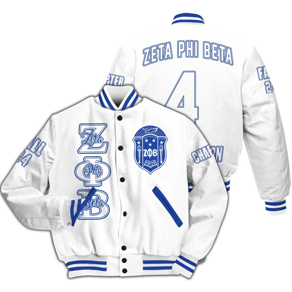 Ireishprint Zeta Phi Beta Custom Chapter Varsity Jacket, Personalized White Varsity Jacket Zeta Phi Beta Sorority Jacket