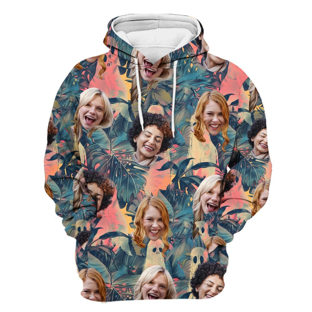 Amare Box Custom Face Photo Halloween Hawaiian Shirt, Friends Halloween Party Unisex Hoodie