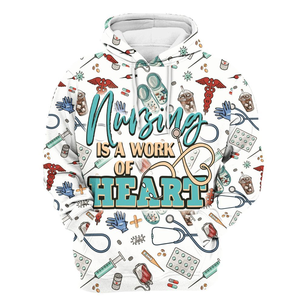 Amare Box Nurse Shirt, Nursing Is A Work Of Heart Custom Name Shirt, Nurse Stuff, Nurse Coquette, Gift For Nurse Unisex Hoodie