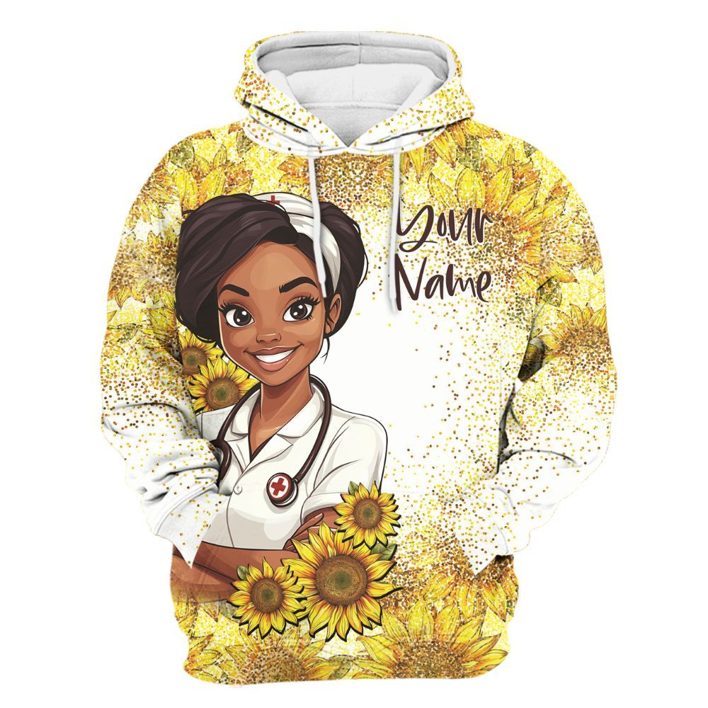 Amare Box Nurse Shirt, Retired Nurse Officially Discharged, Custom Name Shirt, Retired Nurse, Black Nurse, Nurse Sunflower, Nurse Clipart, Gift For Nurse Unisex Hoodie