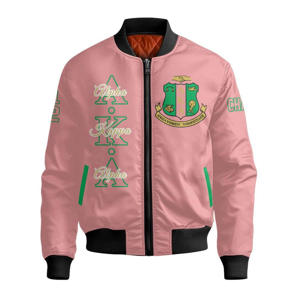 Ireishprint A.K.A Custom Chapter Bomber Jacket, Personalized Salmon Pink Jacket Sorority Bomber Jacket