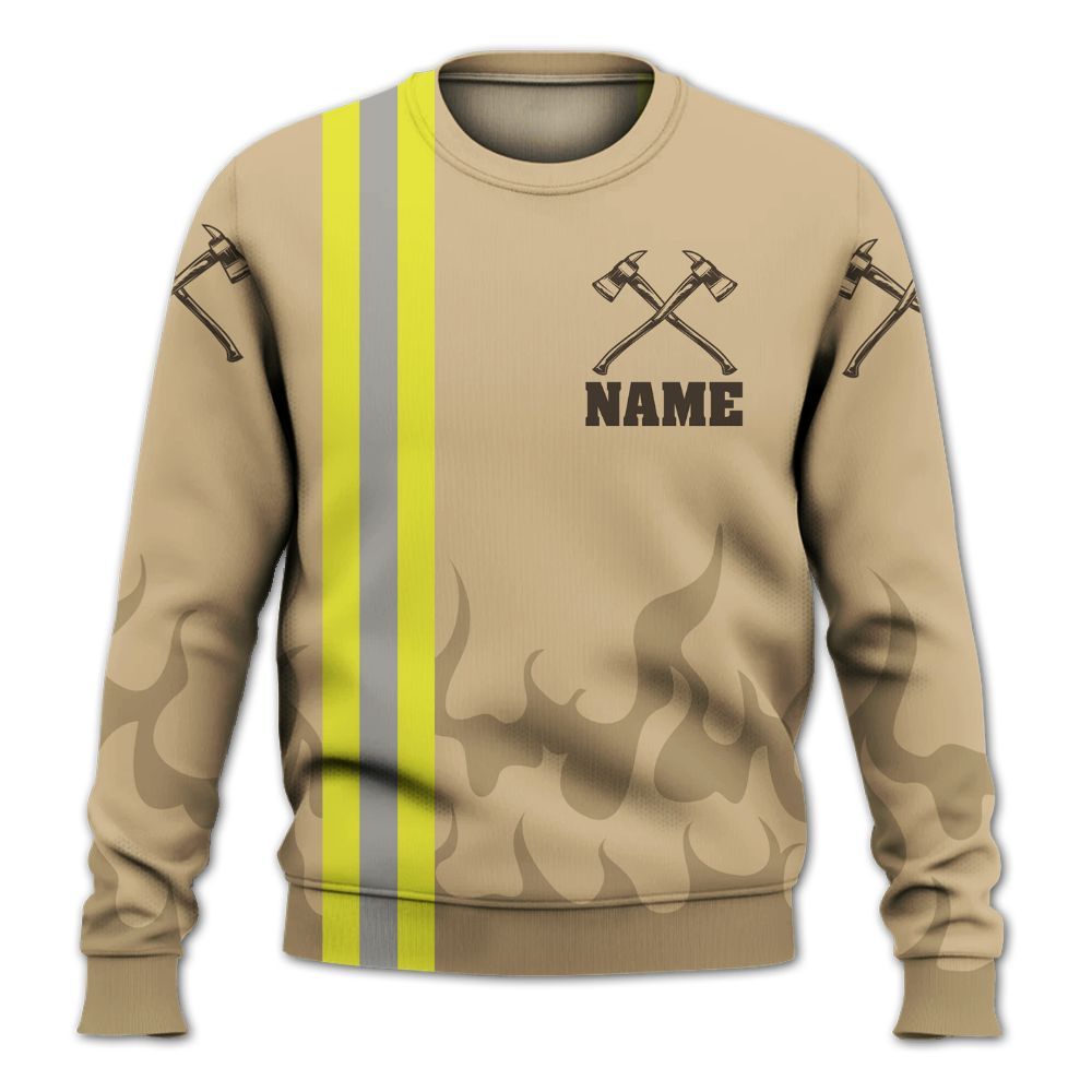 Amare Box Firefighter Shirt, Retro Firefighter Flag, Rescue Hero, Firefighter Shirt, Fireman Shirt, Custom Name Gift Shirt For Man Knitted Sweater