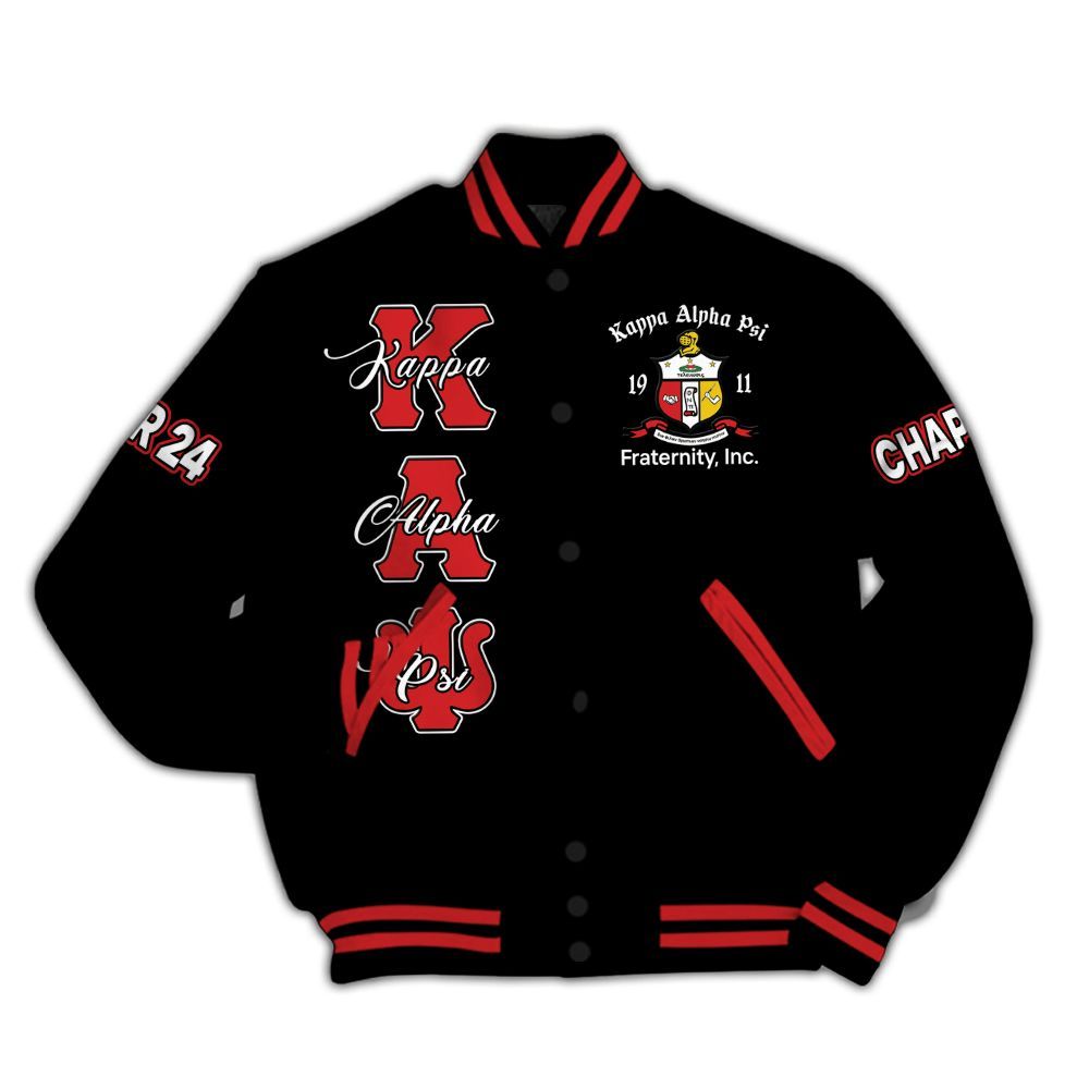 Ireishprint ΚΑΨ Custom Chapter Varsity Jacket, Personalized Black ΚΑΨ Jacket Fraternity Jacket