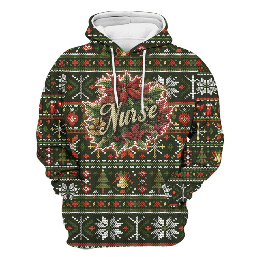 Amare Box Merry Nurse 3D Shirt Ugly, Gift For Nurse, Christmas Pattern Unisex Hoodie