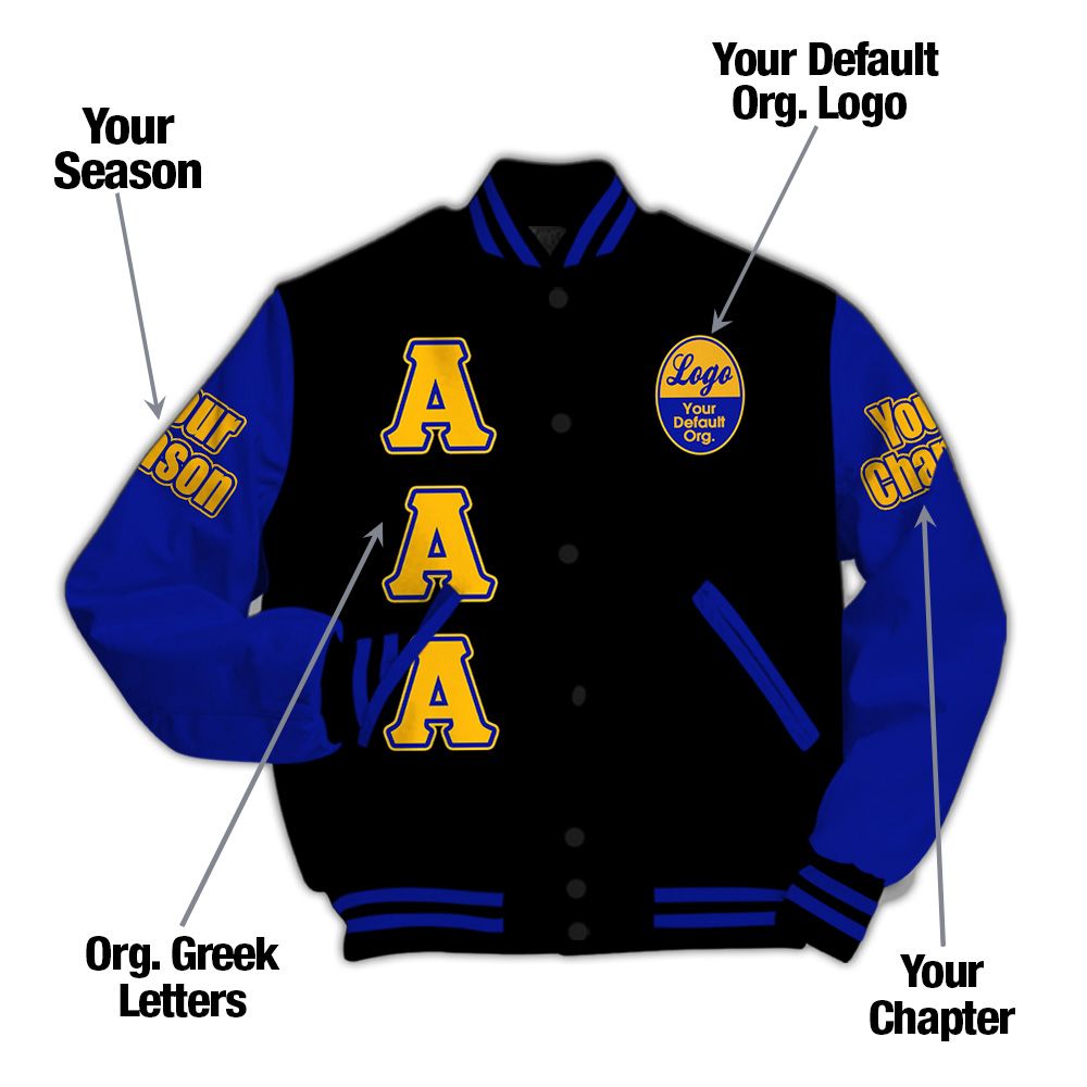 Custom Chapter Varsity Jacket, Sigma Gamma Rho Royal Blue Sleeves Sisterhood 1922 Sorority Jacket