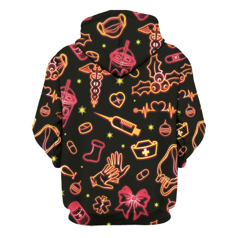 Amare Box Nurse Neon Light Christmas, Nurse Doodle, Nurse Stuff, Gift For Nurse Unisex Hoodie