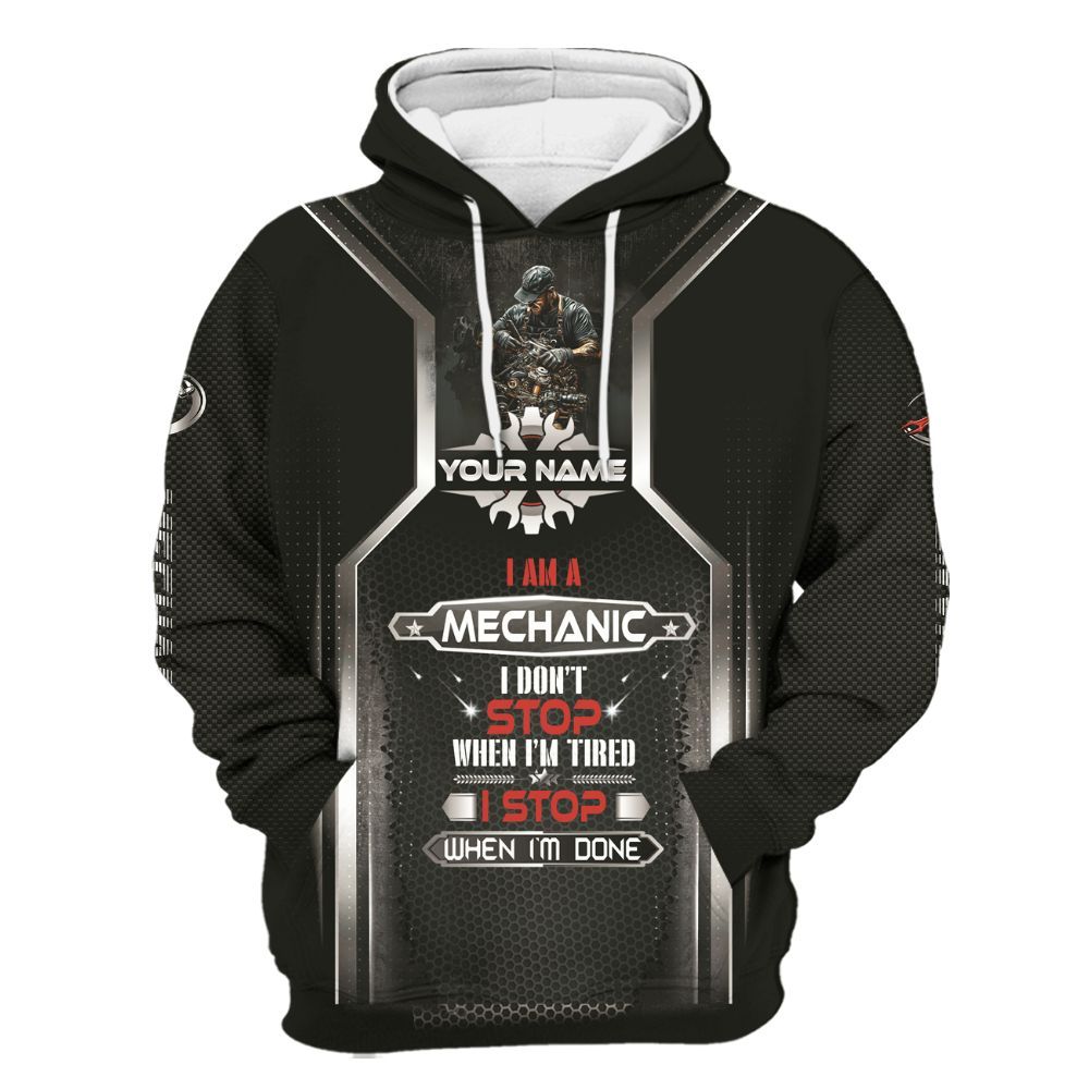Amare Box Personalized Name I Stop When I Am Done Mechanic Shirt, Custom Name For Mechanics Unisex Hoodie