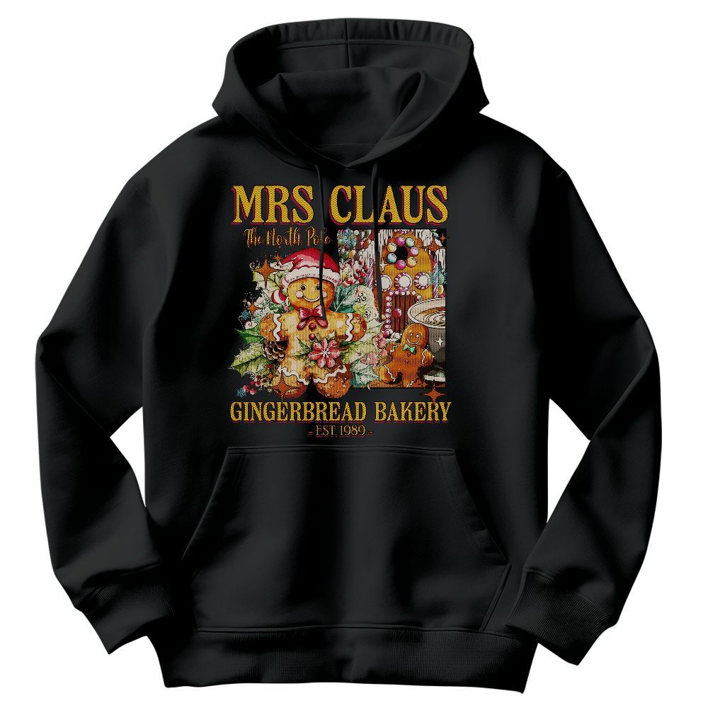 Amare Box Mrs Claus Gingerbread Bakery Funny Christmas Shirt, Vintage Retro North Pole Magic Christmas Unisex Hoodie