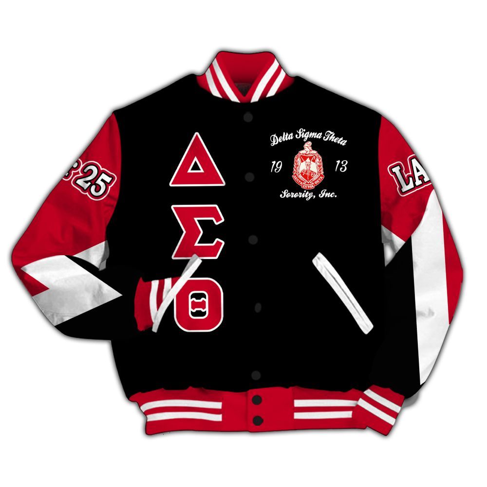 Ireishprint Delta Sigma Theta Custom Chapter Varsity Jacket, Personalized Triangle Delta Black 1914 Sorority Jacket