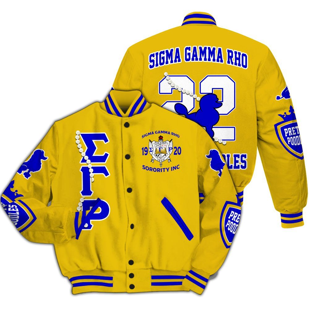 Ireishprint Sigma Gamma Rho Varsity Jacket, Pretty Poodles Varsity Jacket Sigma Gamma Rho Sorority Jacket