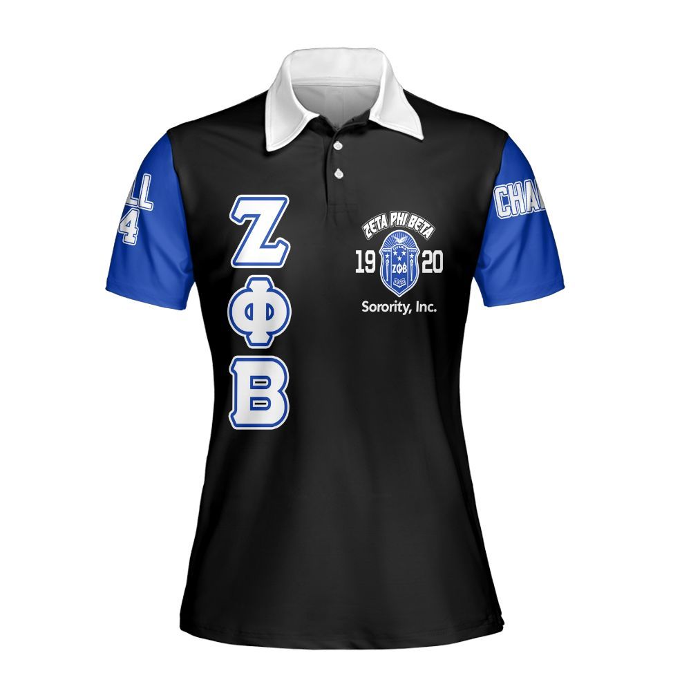 Ireishprint Zeta Phi Beta Custom Chapter Polo Shirt, Personalized Black Jacket Blue Sleeves Z Phi B Jacket 1920 Zeta Phi Beta Sorority Polo Shirt