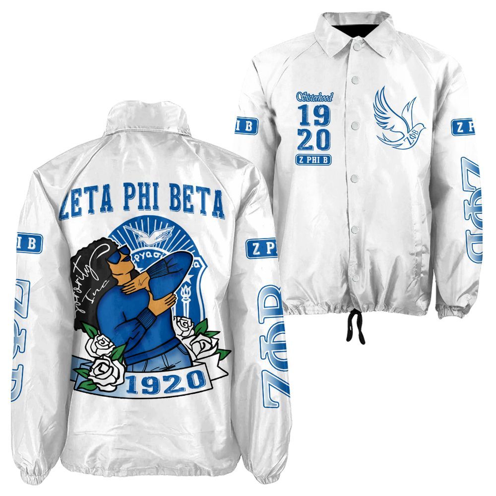 Ireishprint Zeta Phi Beta Crossing Jacket, Sisterhood Beta Girl White Jacket Zeta Phi Beta Sorority Crossing Jacket