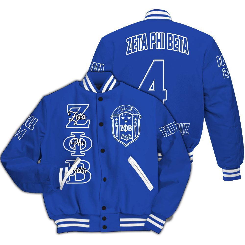 Ireishprint Zeta Phi Beta Custom Chapter Varsity Jacket, Personalized Blue Varsity Jacket Zeta Phi Beta Sorority Jacket