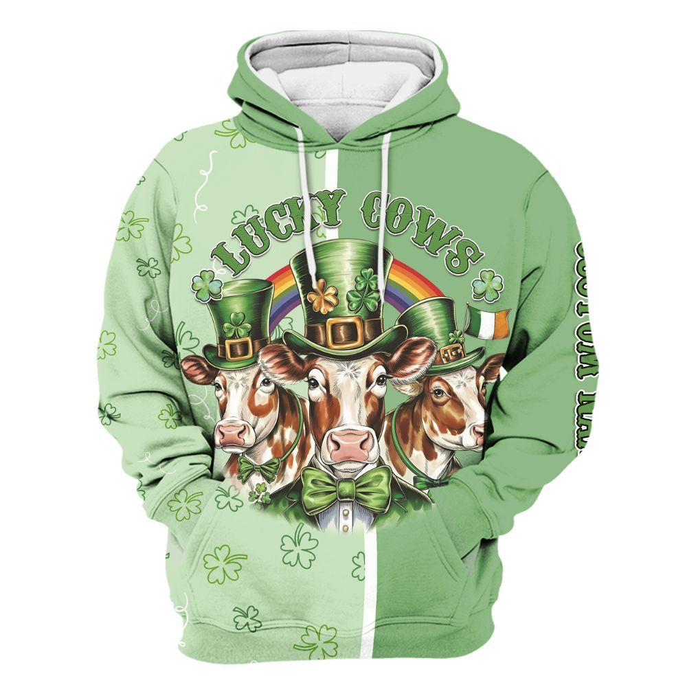 Amare Box Cow Farm Shirt, ST Patrick's Day Cow, Lucky Cows, Funny Cow, Highland Cow, Cow Shirt, Holiday Custom Name Gift For Cow Lover Unisex Hoodie