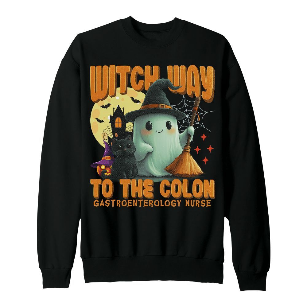 Amare Box Funny Halloween Shirt, Retro Witch Way To The Colon Halloween Ghost Gift For Fan Unisex Sweatshirt