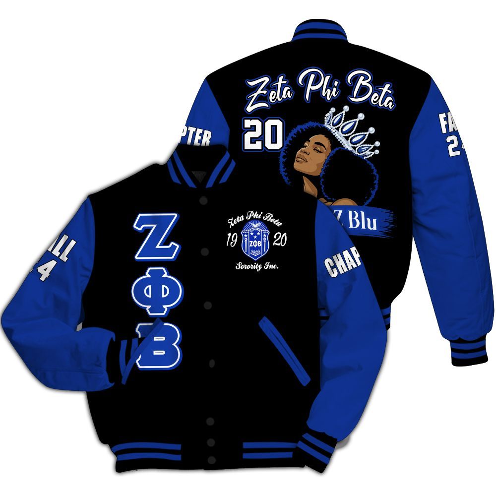 Ireishprint Zeta Phi Beta Custom Chapter Varsity Jacket, Zeta Queen Z Phi B Black 1920 Sorority Jacket