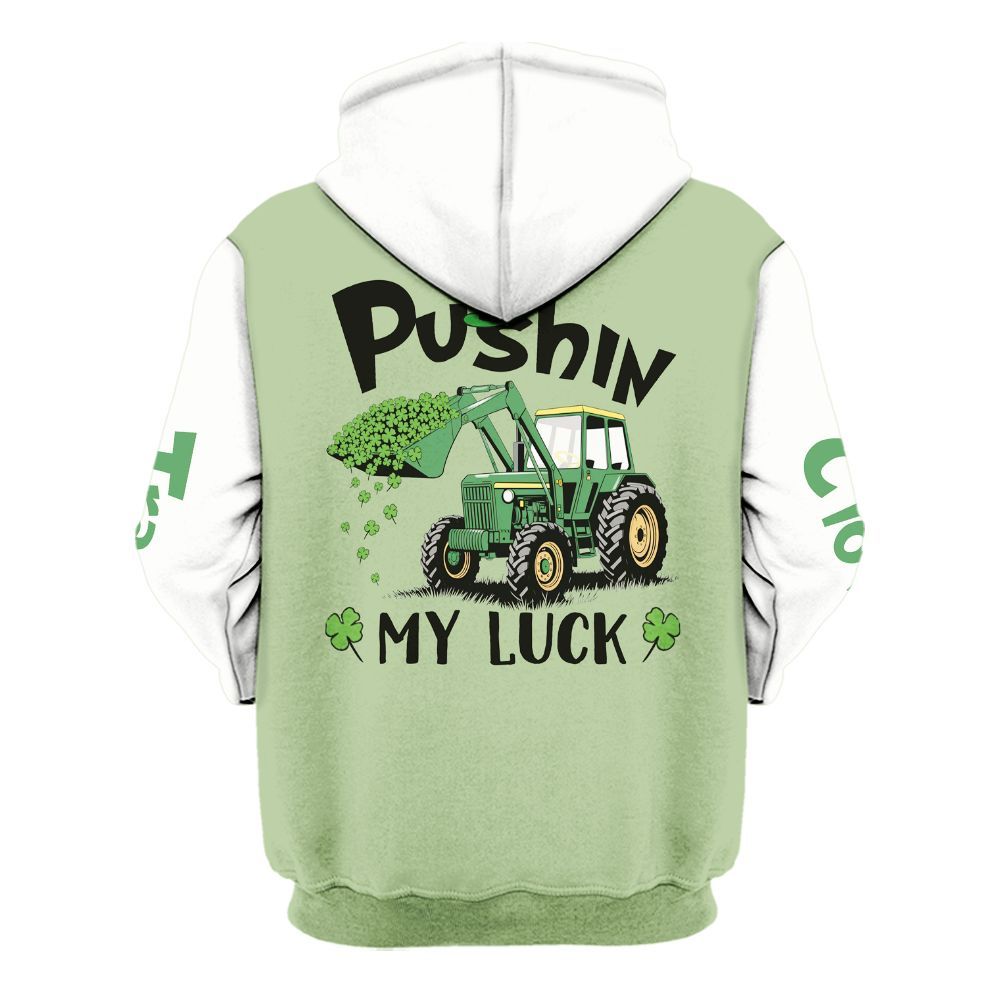 Amare Box Farm Tractor Shirt, Pushin My Luck, Custom Name, Love Tractor, Patrick's Day, Tractor Clipart, Gift For Farm Lover Unisex Hoodie