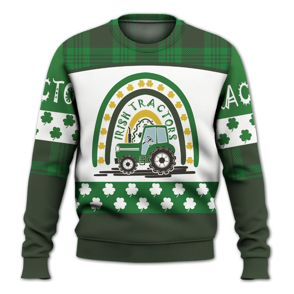 Amare Box Farm Tractor Shirt, Irish Tractors, Custom Name, Patrick's Day, Tractor Clipart, Gift For Farm Lover, Gift For Patrick's Day Knitted Sweater