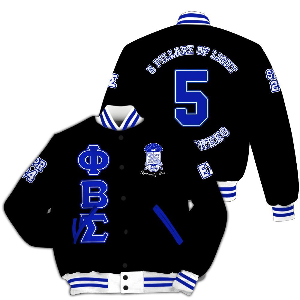 Ireishprint Phi Beta Sigma Custom Chapter Varsity Jacket, Personalized Circle Black Duo Phi Beta Sigma 1914 Fraternity Jacket
