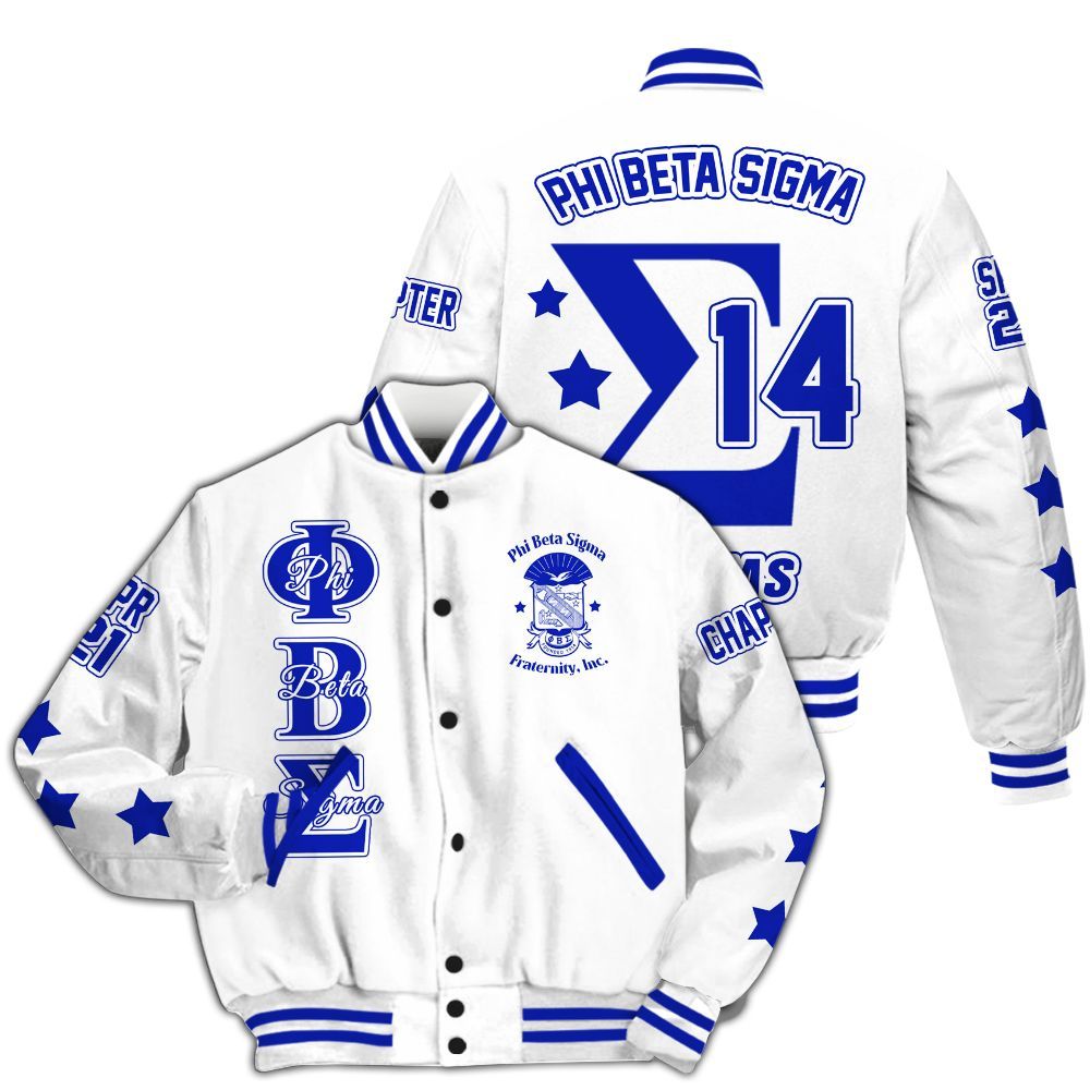 Ireishprint Phi Beta Sigma Custom Chapter Varsity Jacket, Personalized Three Stars White Royal Blue Varsity Jacket Phi Beta Sigma Fraternity Jacket