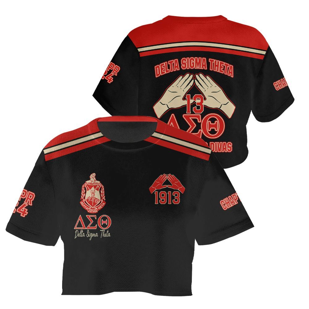 Ireishprint Delta Sigma Theta Custom Chapter Crop Shirt, Personalized Hand Sign Black Delta Sigma Theta Sorority Crop Top