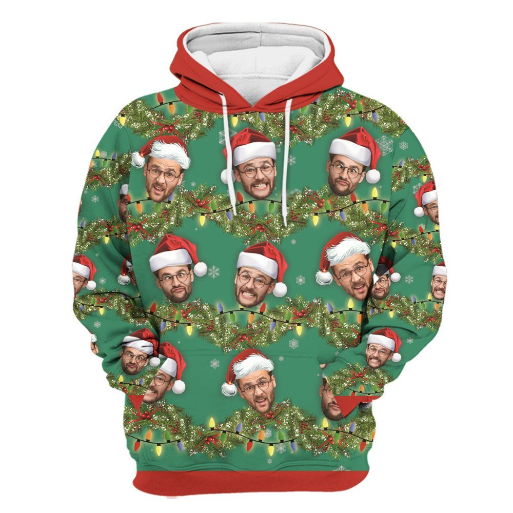 Amare Box Personalized Photo Face Ugly Sweater, Custom Funny Faces Beer Xmas Party Gift For Friends Unisex Hoodie