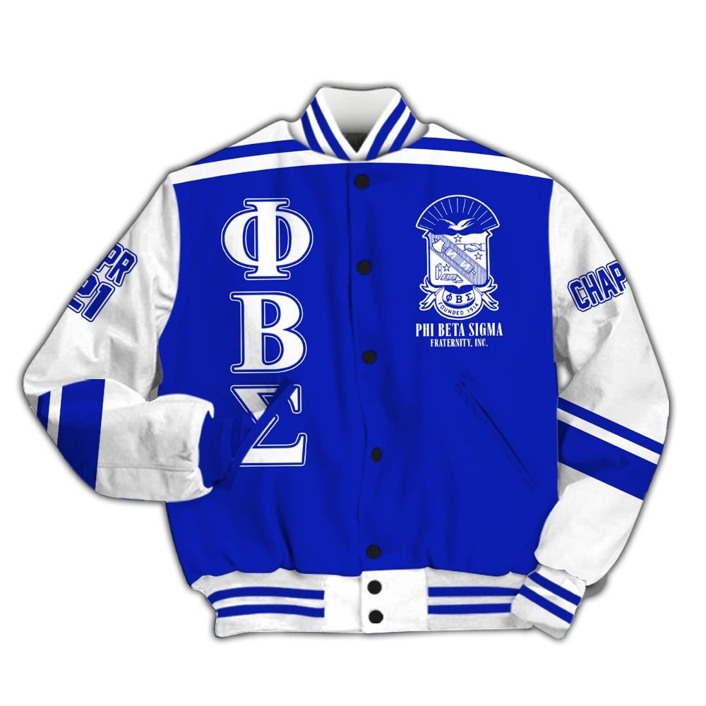Ireishprint Phi Beta Sigma Custom Chapter Varsity Jacket, Personalized White Sleeves Royal Blue Varsity Jacket Phi Beta Sigma Fraternity Jacket